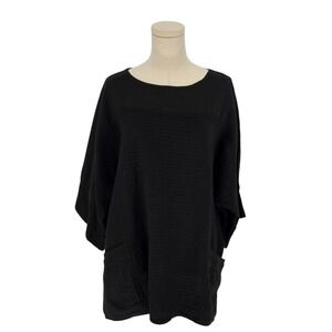 Ezze Wear Tunic Top Black Textured Crinkle 100% Cotton L/G